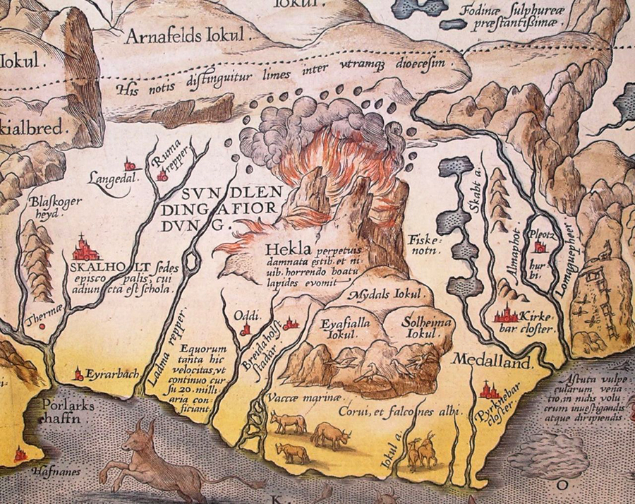 Hekla_(A._Ortelius)_Detail_from_map_of_Iceland_1585 small