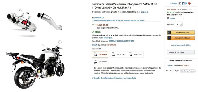 Echappement Dominator pour BT1100 sur Amazon