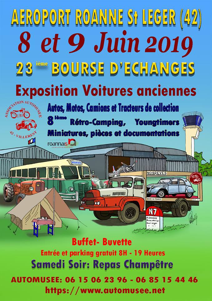 08 & 09 juin 2019 | 23 ème bourse - Expo Voitures anciennes | Aéroport Roanne/St Léger (42) 19040704241019827916191046