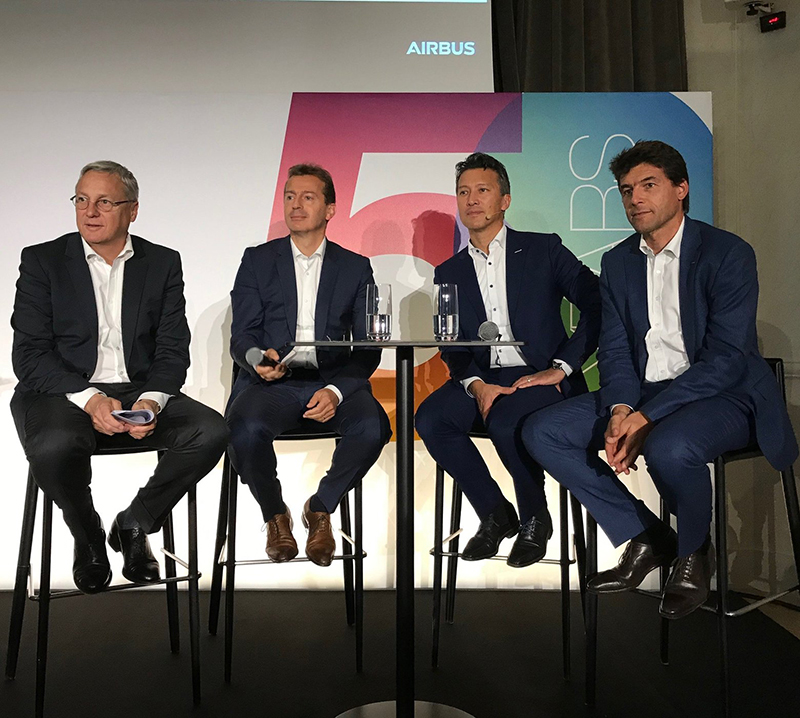Small Image 2 Airbus executives from left - Christian Scherer head of sales - CEO Guillaume Faury -Dirk Hoke head of defense and space - Bruno Even head of helicopters.