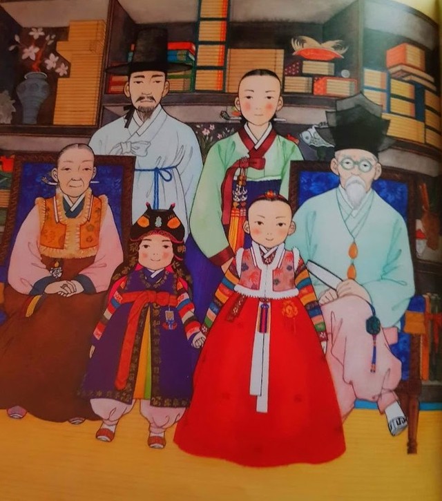 famille coréenne en habit de nouvel an