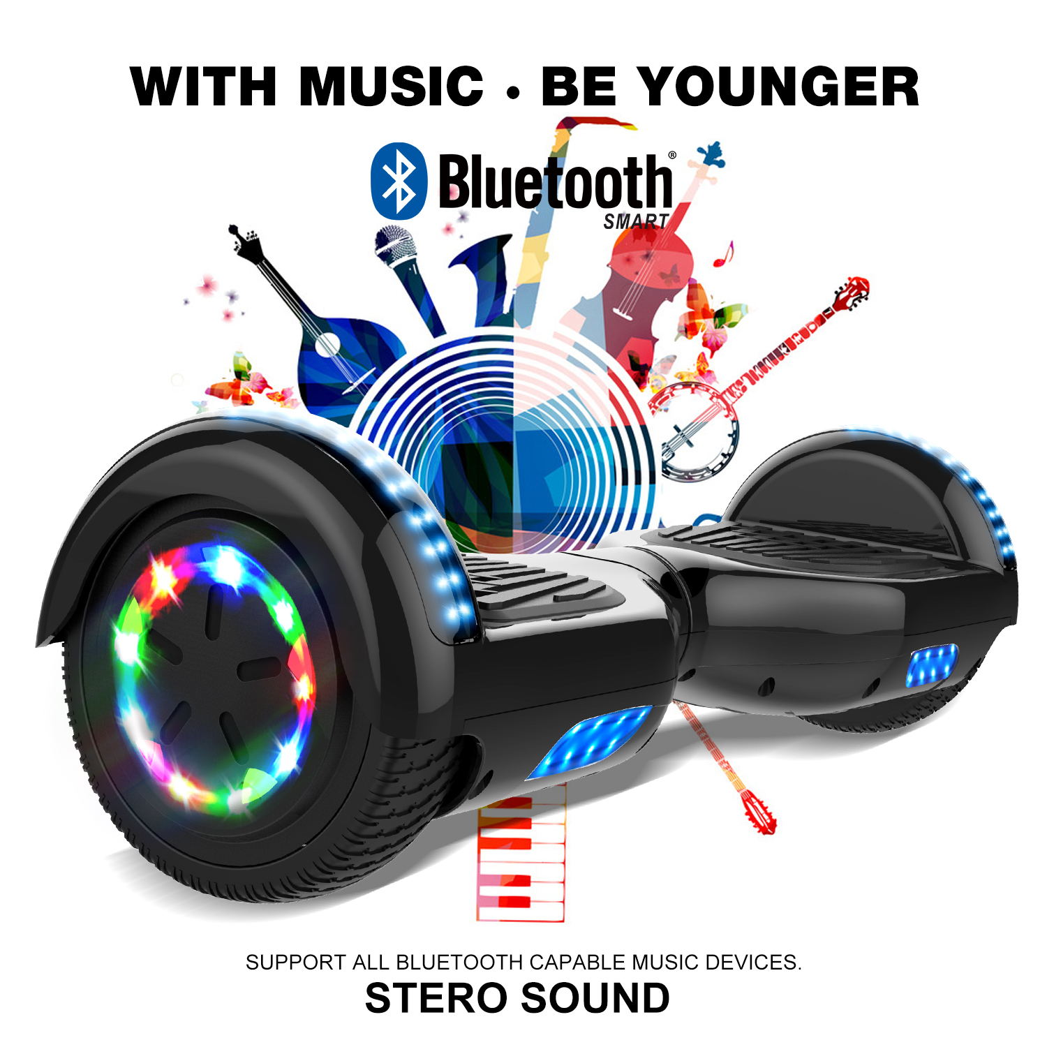 GeekMe Gyropode Hoverboard 6.5 Pouces Électrique Scooter Bluetooth Intégré Lampes LED Coloré