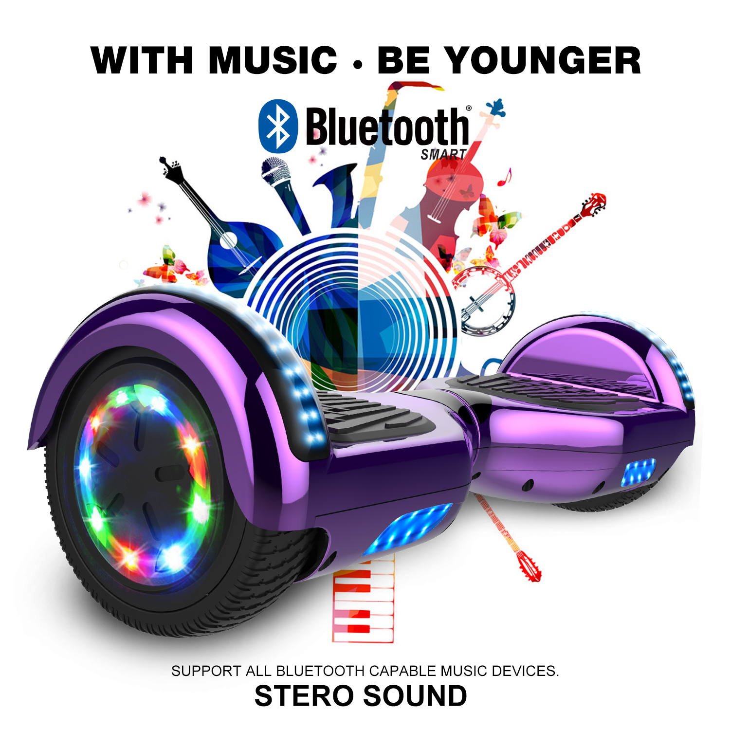 RCB Gyropode 6.5 Pouces Scooter Electrique Auto-Equilibré Hoverboardboard avec Roues Clignotantes Bluetooth intégré pour Ados et Enfants 