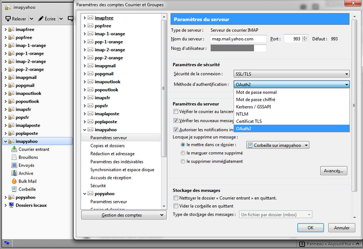 échec De La Connexion Depuis Le Serveur Imap.sfr.fr Thunderbird