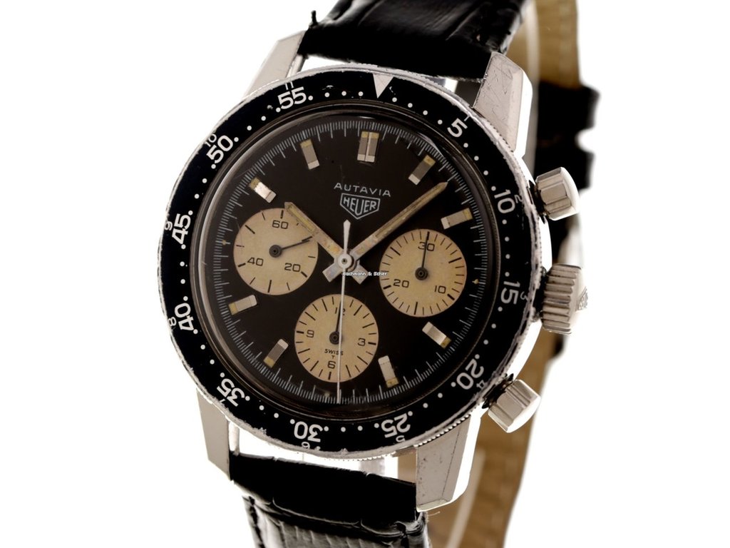 Les chronographes concurrents de l'époque du Rolex Daytona 6265 cadran noir, compteurs blancs. 31PqJb-Heuer