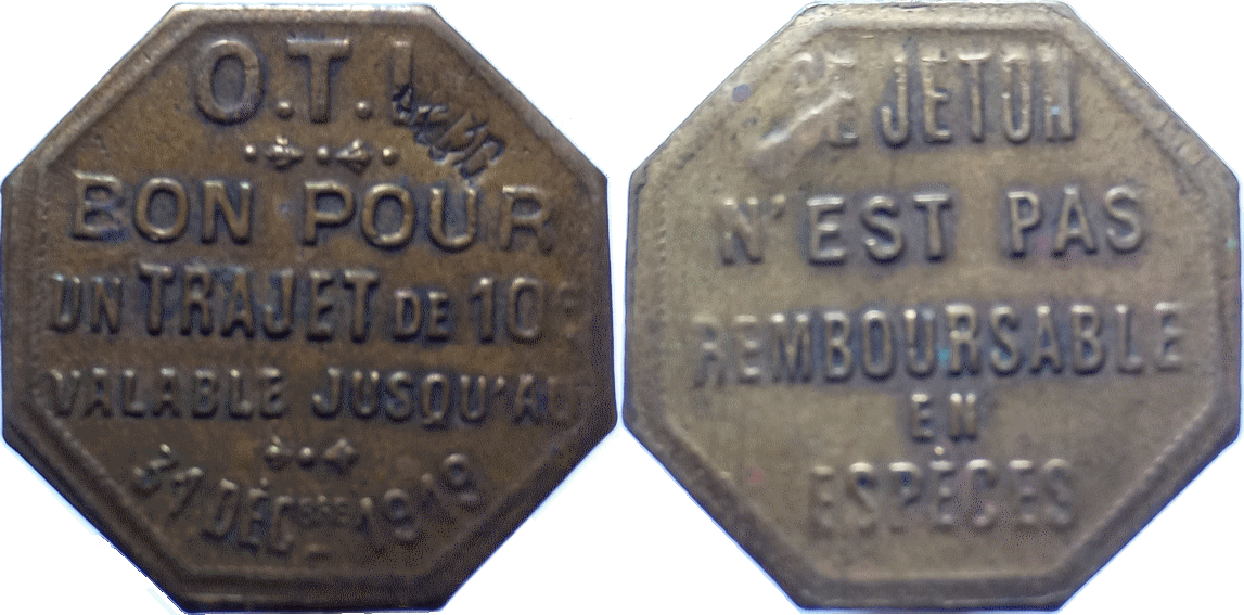 Jeton OTL N°2 10 centimes 1919 octogonal laiton