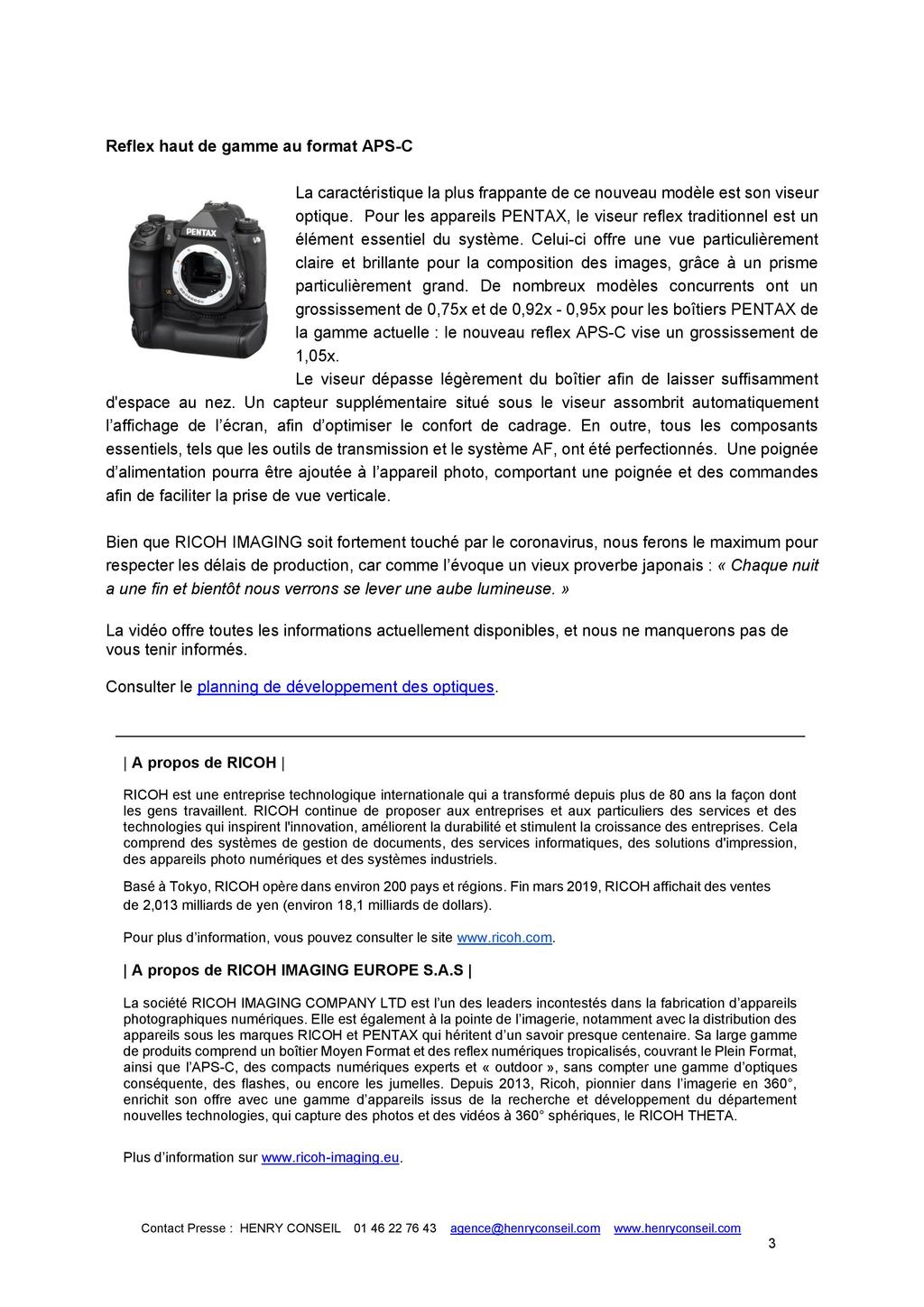 PENTAX RICOH IMAGING - Communiqué de presse du CP+ 2020 20052711023223142216813913