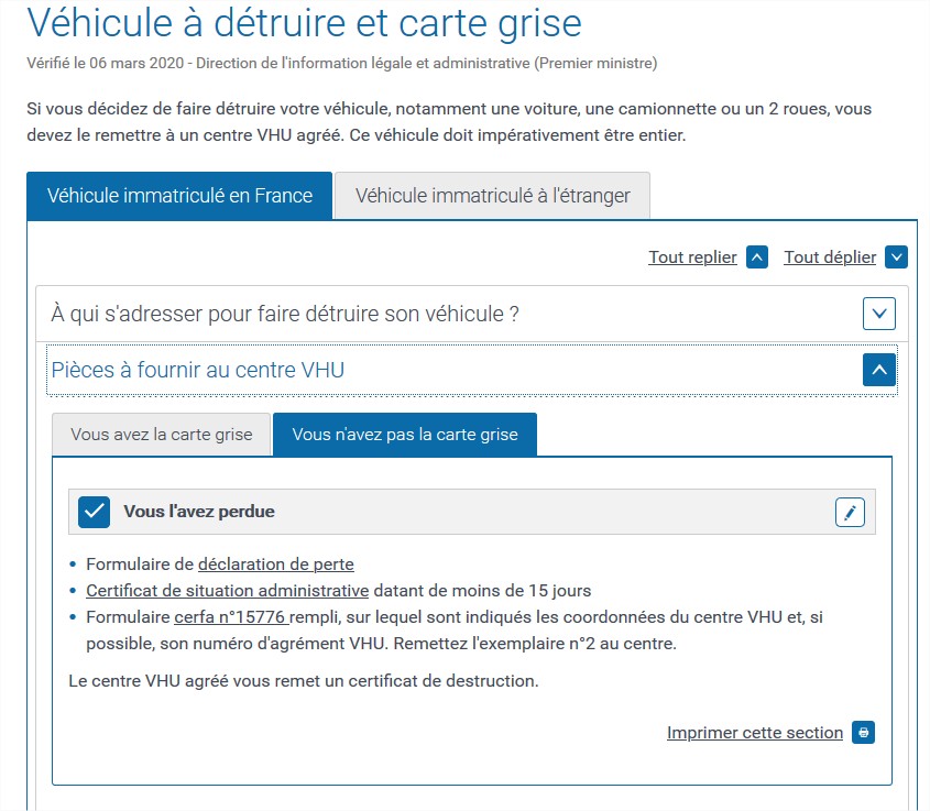 Véhicule à détruire et carte grise  service-public.fr - Mozilla Firefox