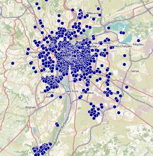 aperçu carte avec point silos à verre OSM