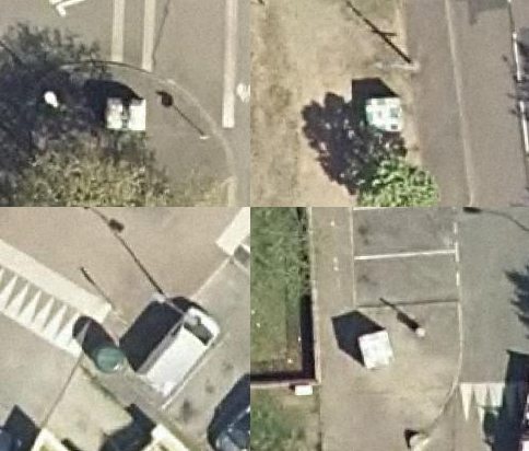 photomontage de 4 photos aériennes de silos à verre