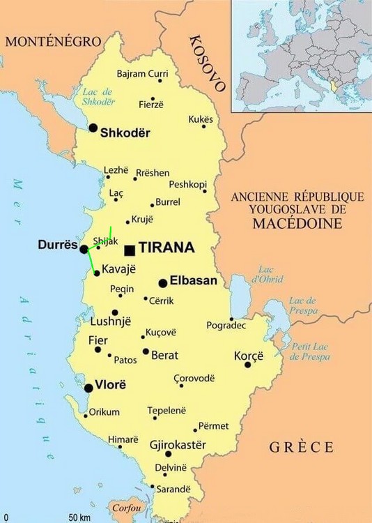 Albanie carte D&uuml;rres