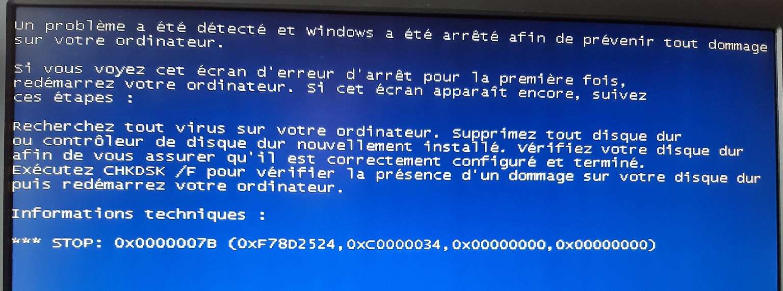 Message erreur installation XP