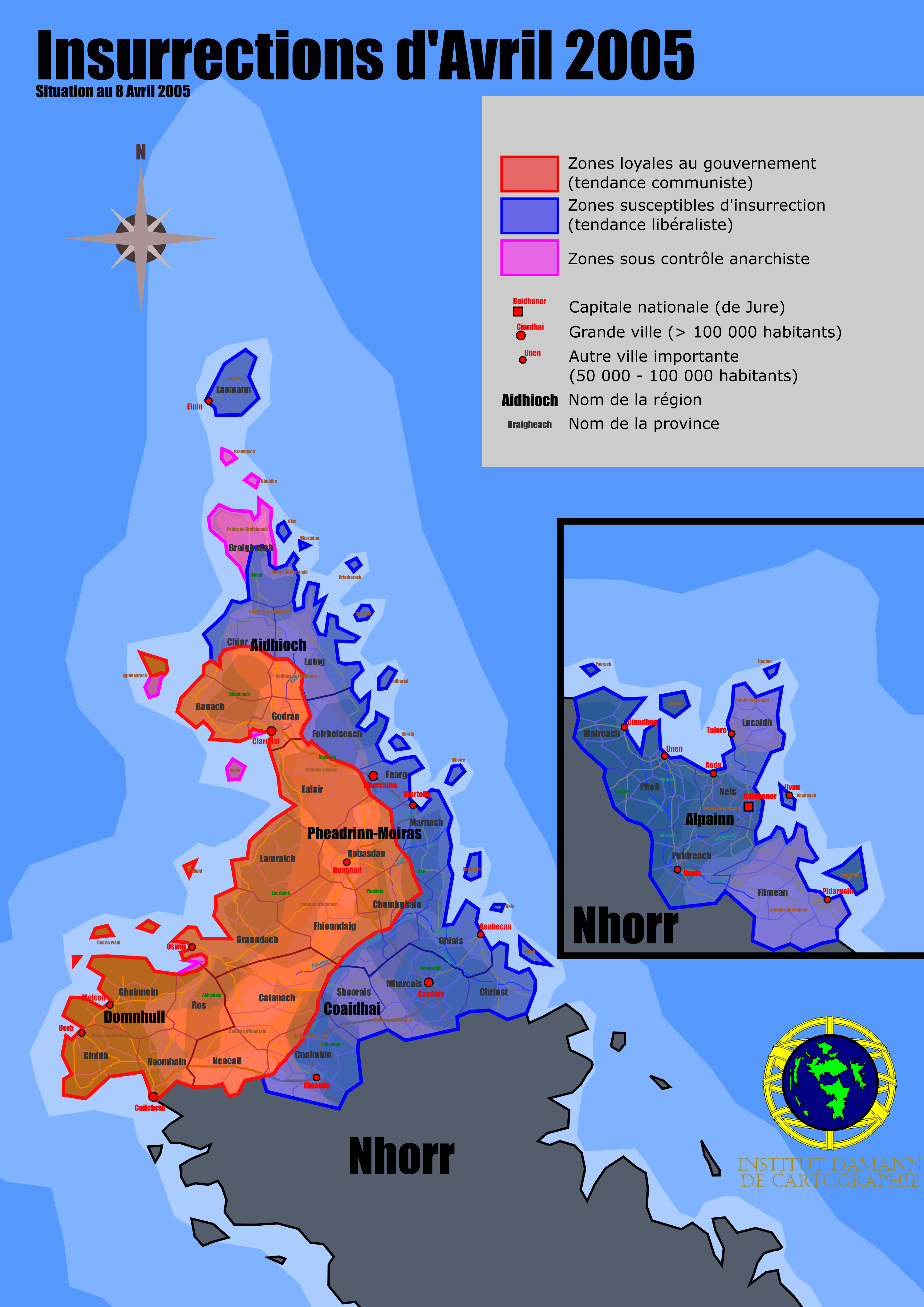 Carte de la situation en Damanie en Avril 2005