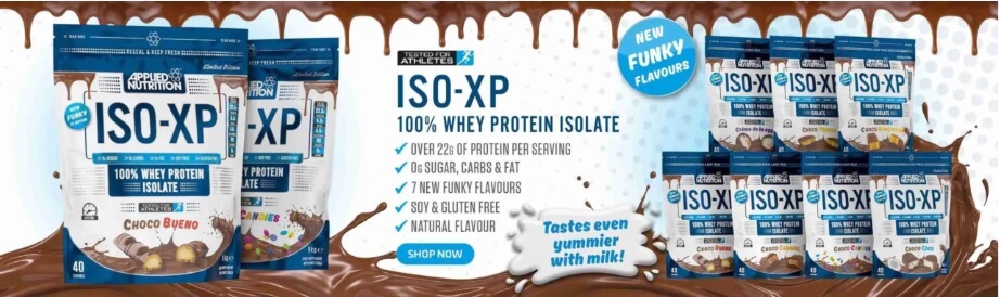 banniere de la proteine isolat iso-xp 1000g saveurs funky de applied nutrition