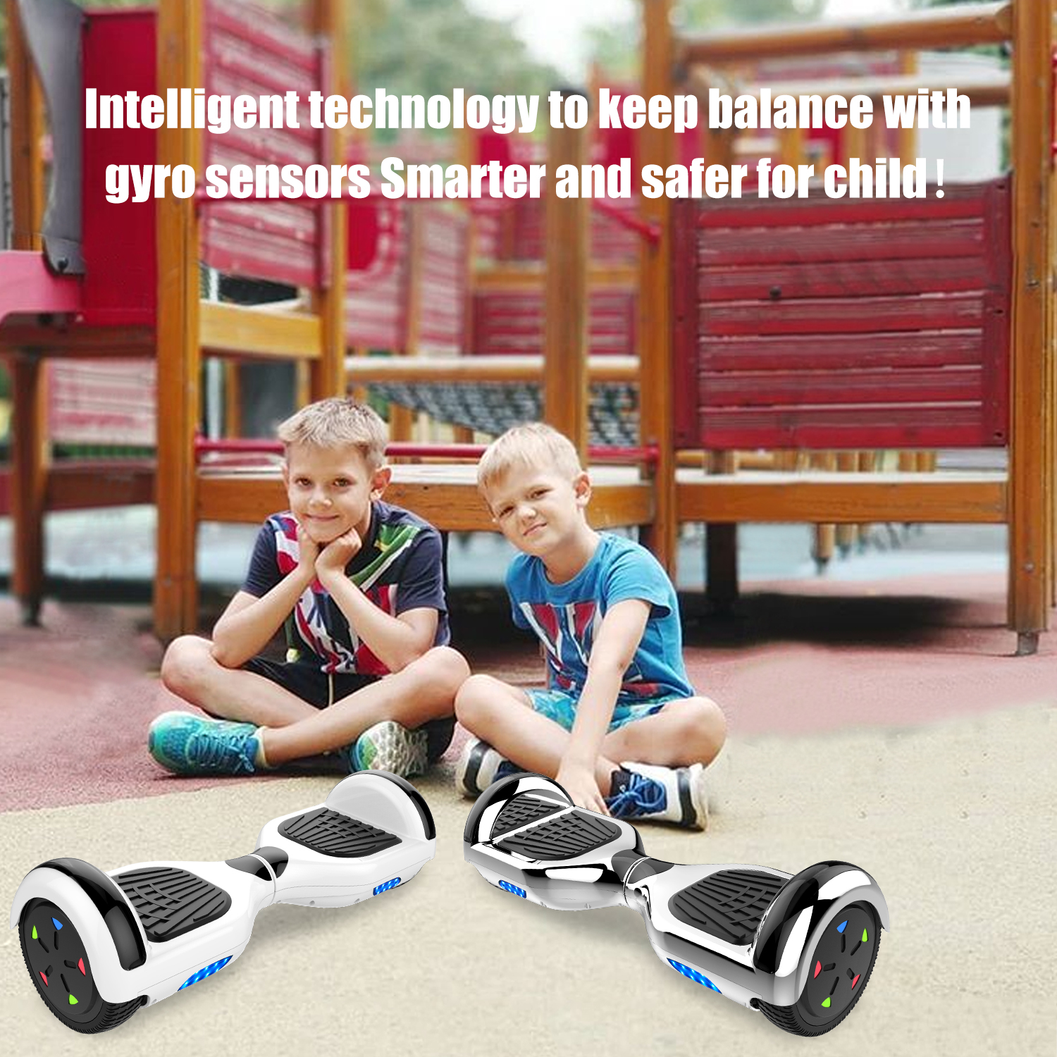 Hoverboard,gyropode pas cher pour enfant et adulte, overboard 6.5  pouces,scooter auto-équilibré + double moteur puissant avec pneus lumineux  à