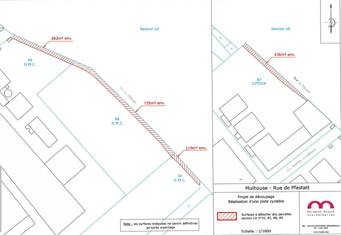 Achat terrain DMC pour piste cyclable rue de Pfastatt CM juin 2022