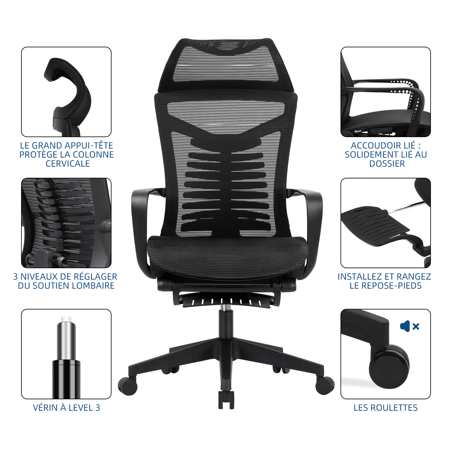 Chaise De Bureau Ergonomique Fauteuil De Direction En Cuir PU Avec Siege Pivotant Reglable Dossier Inclinable Accoudoirs Articules Cafe