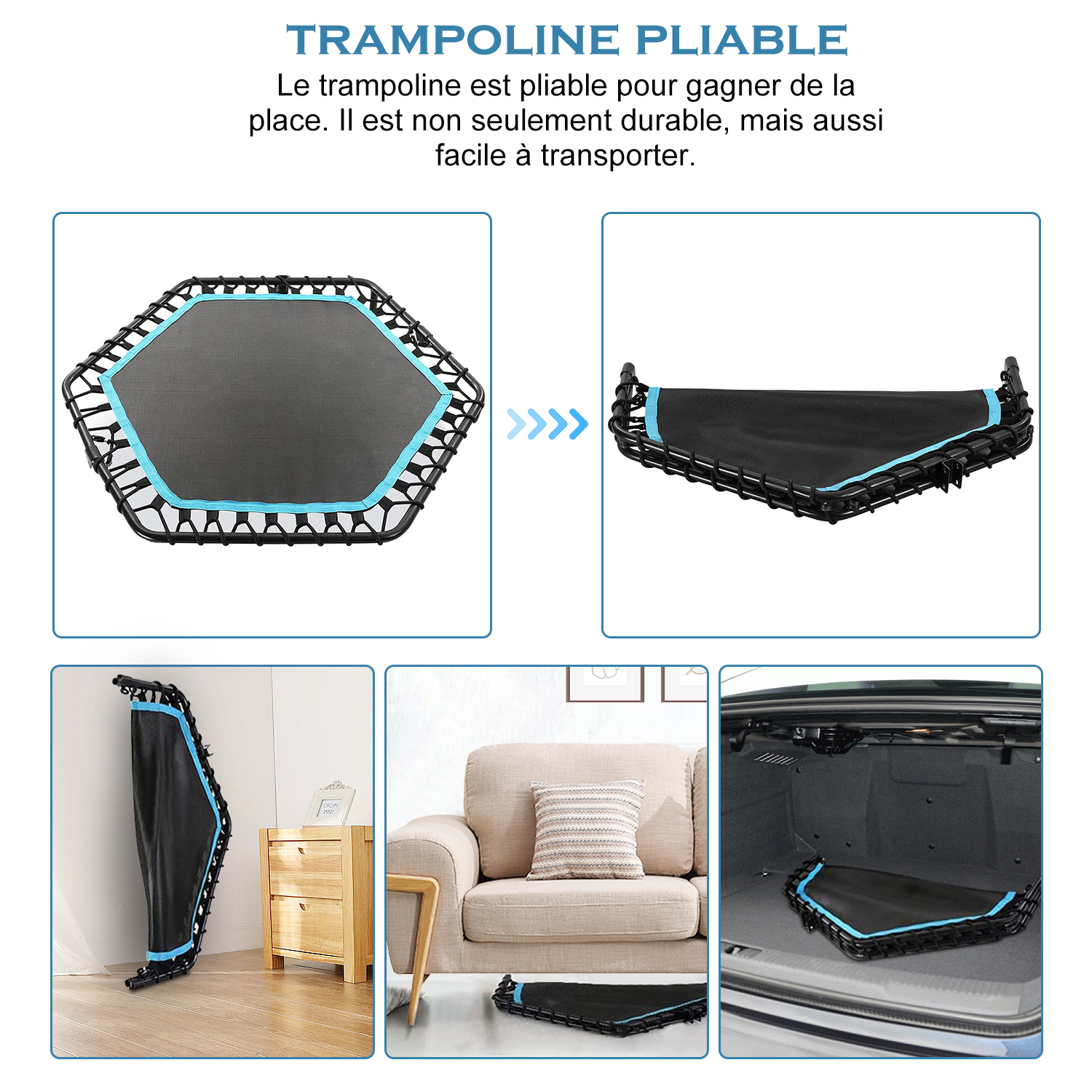 Trampoline De Fitness Pliable Avec Poignée Réglable. Trampoline Pour Exercice. Trampoline Avec Pieds Antidérapants Pour Adultes/enfants. Trampoline En Design Silencieux. Charge Maximale 130 Kg 11 Mon image