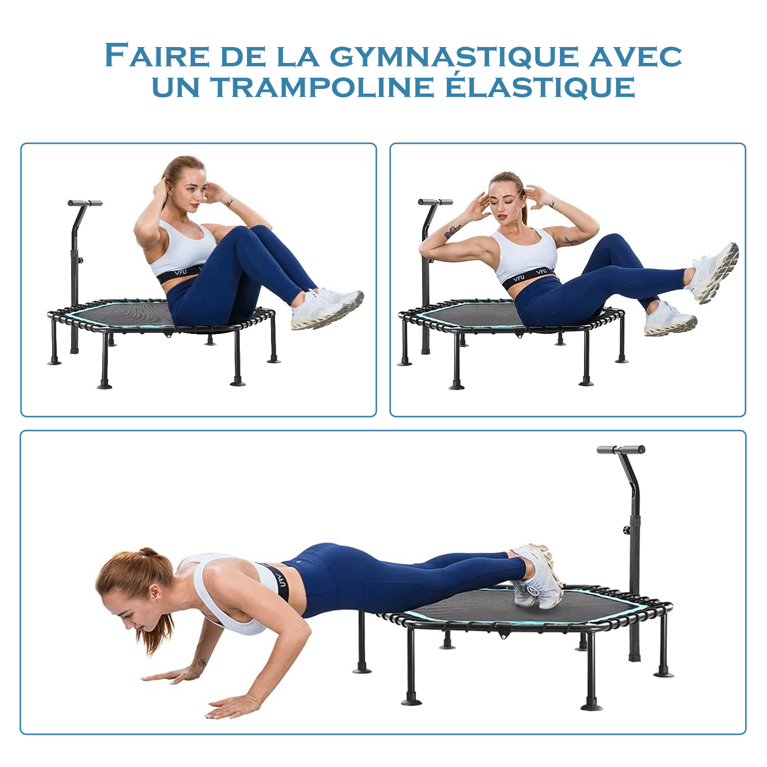 Trampoline De Fitness Pliable Avec Poignée Réglable. Trampoline Pour Exercice. Trampoline Avec Pieds Antidérapants Pour Adultes/enfants. Trampoline En Design Silencieux. Charge Maximale 130 Kg 14 Mon image