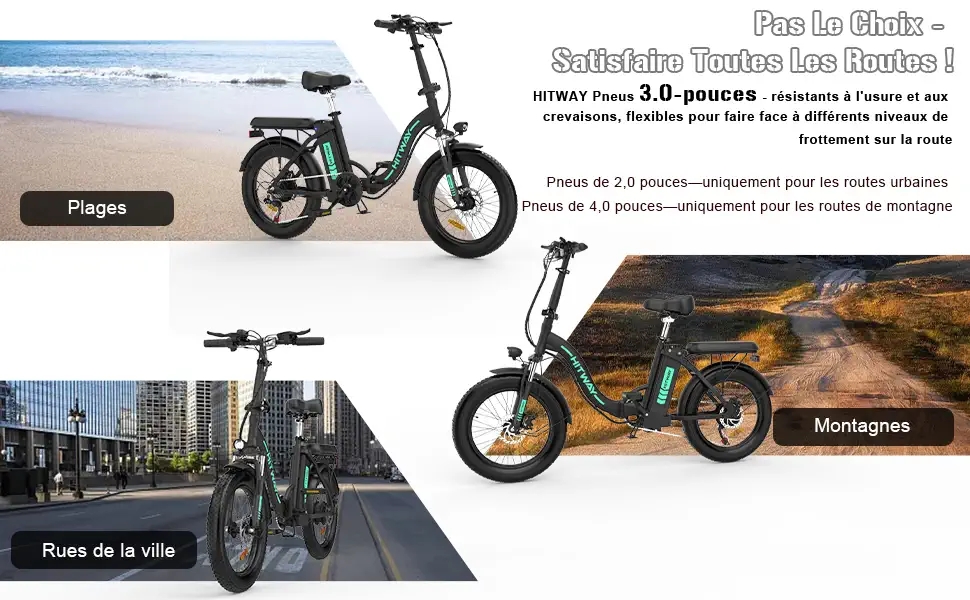 Hitway vélo électrique,20 pouces fat tire ebikes, batterie 11.2ah