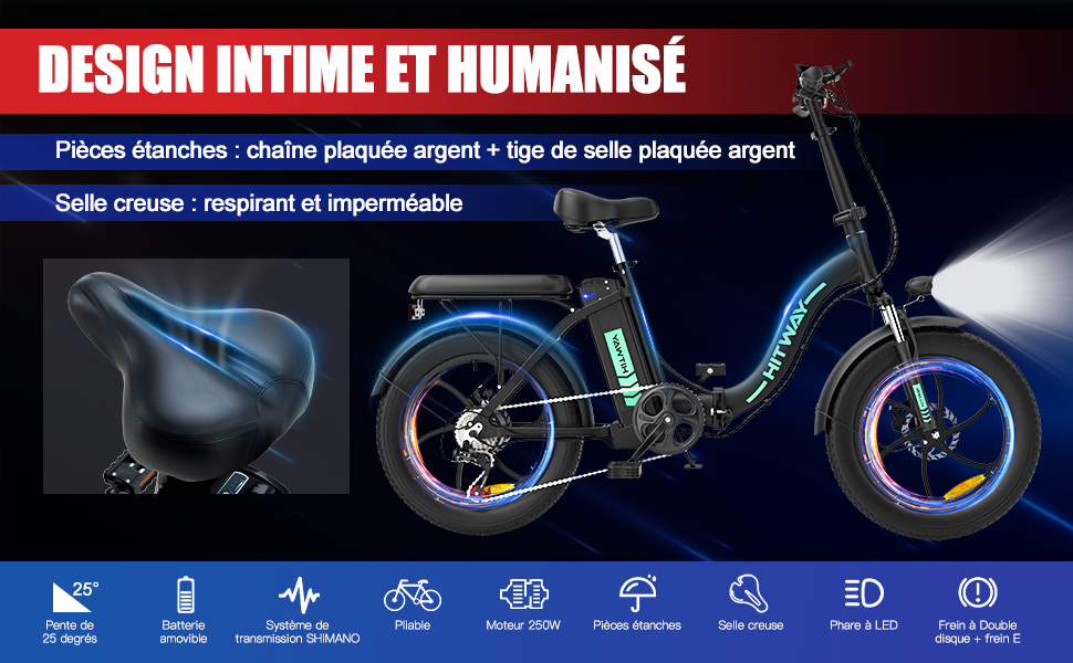 Vélo électrique Hitway Vélo Électrique,20 pouces Fat Tire Ebikes, Batterie 11.2Ah,Super Puissant