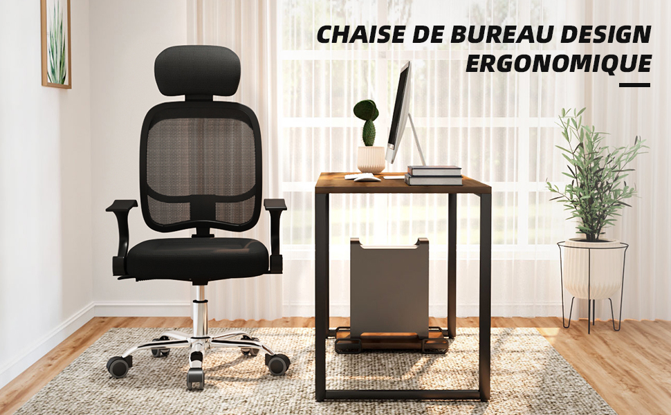 Lexzurn - Chaise de Bureau Lexzurn avec Coussin Lombaire 3D Réglable, Noir  - Bureaux - Rue du Commerce