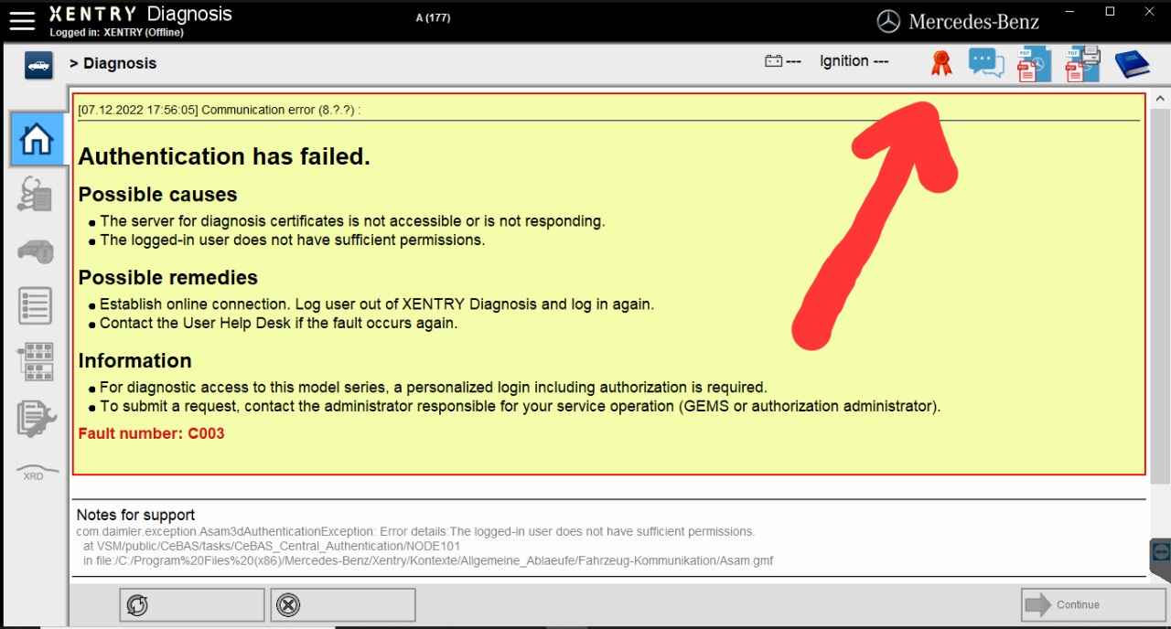 Xentry Authentication has failed