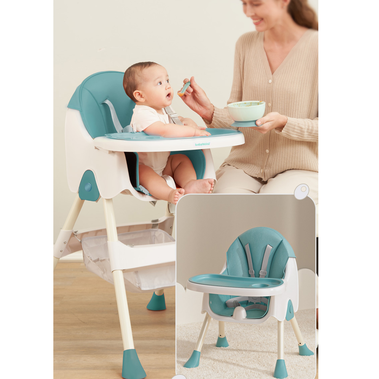 IKIDO - Chaise haute pliable pour bébé avec plateau repas amovible