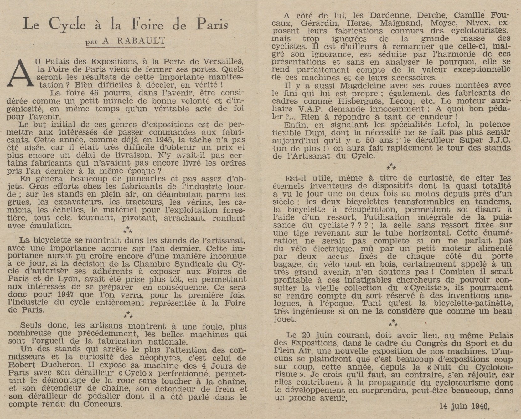 Salon du Cycle octobre 1946, Paris, le Grand Palais - L'Equipe - Cyclo Magazine 230210031408721918108772