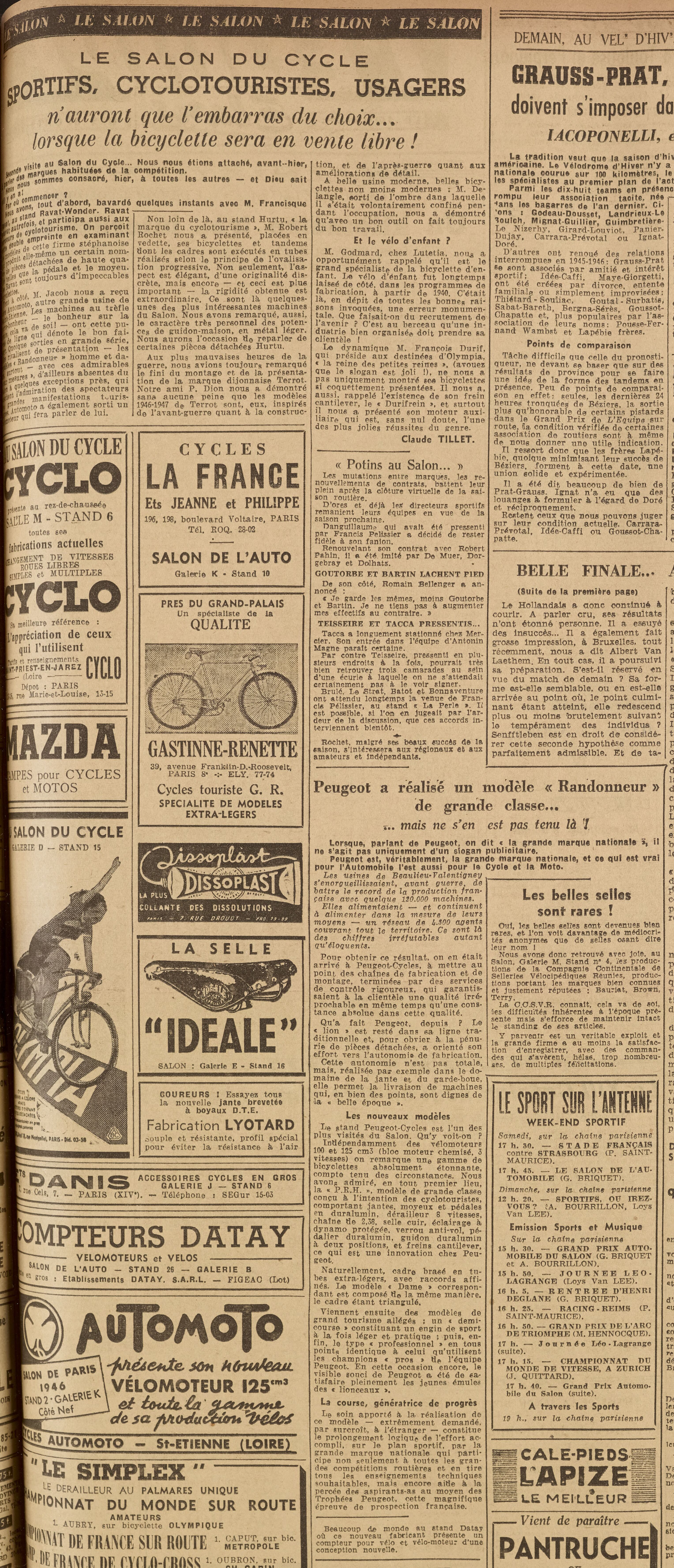 Salon du Cycle octobre 1946, Paris, le Grand Palais - L'Equipe - Cyclo Magazine 230214050433721918111989