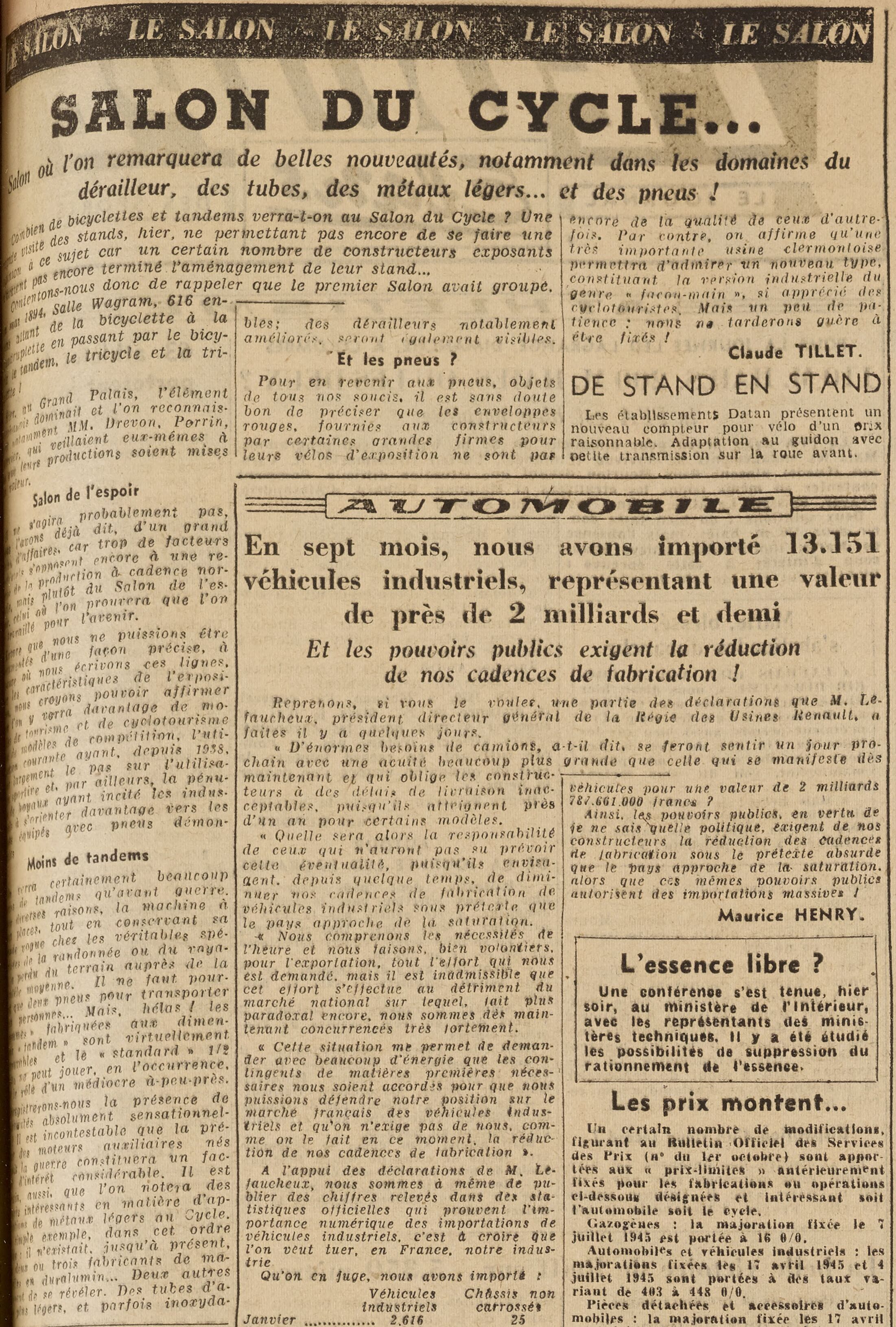 Salon du Cycle octobre 1946, Paris, le Grand Palais - L'Equipe - Cyclo Magazine 230214051519721918112006