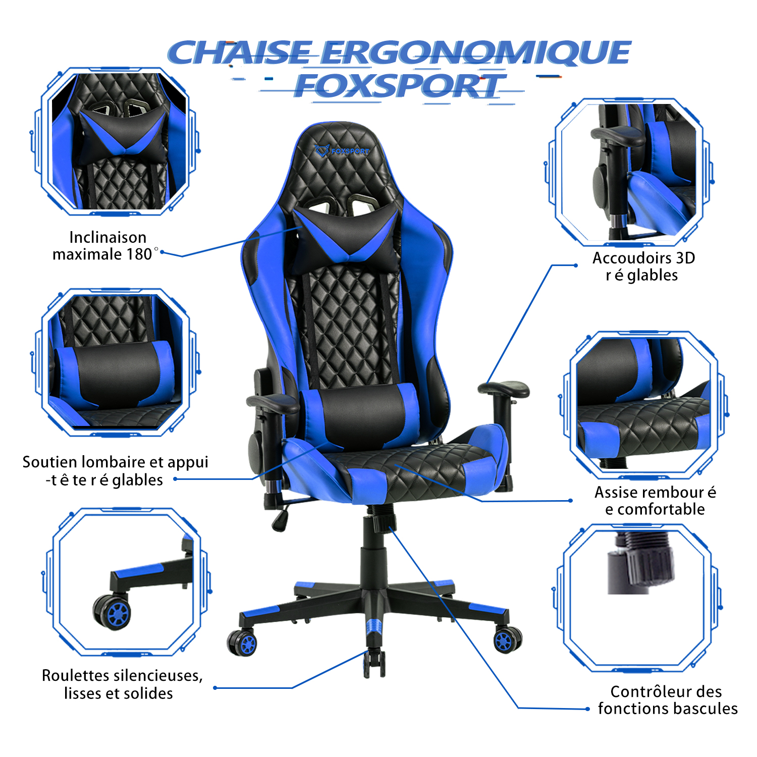 Yaheetech chaise gaming inclinable 180° fauteuil gamer ergonomique -  Conforama
