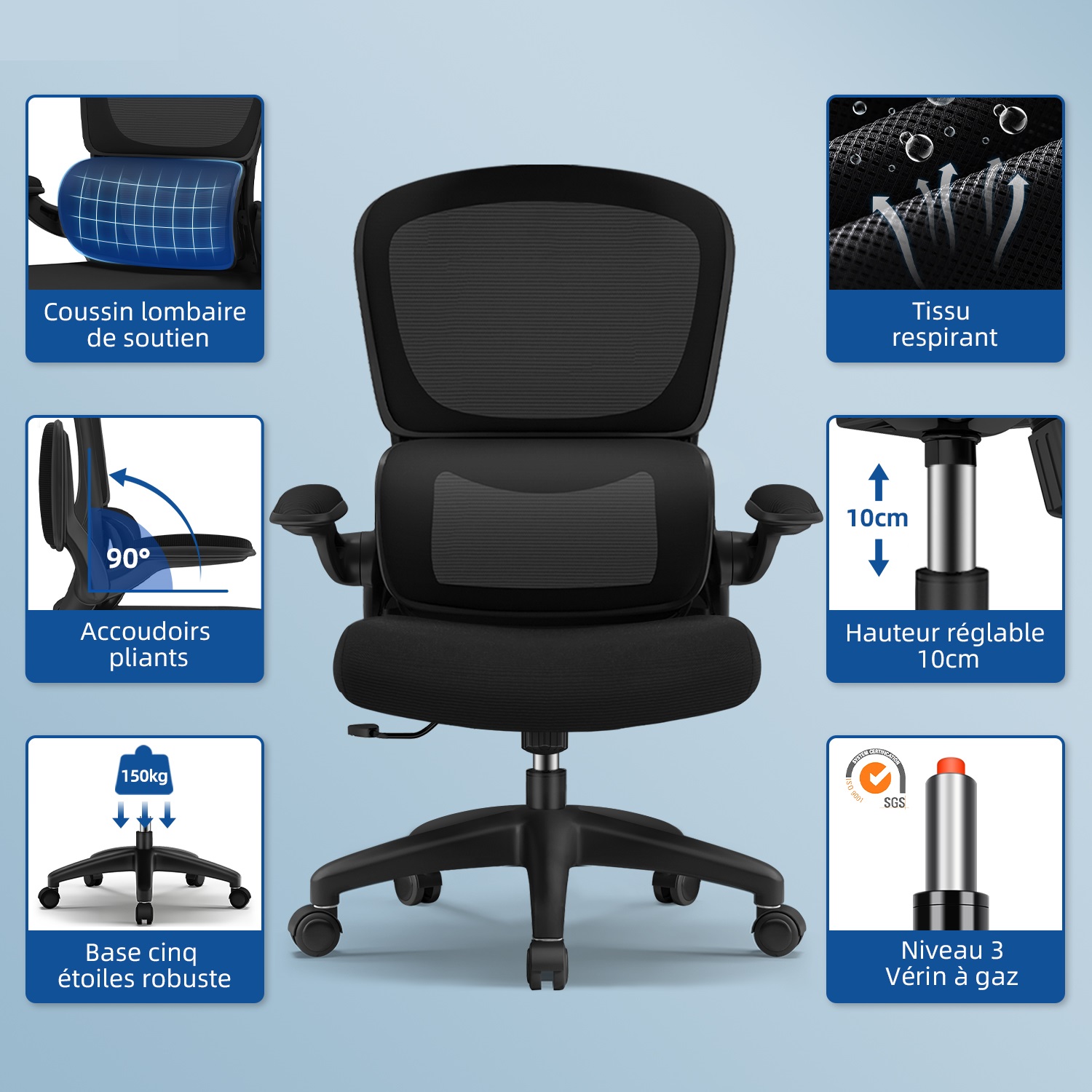 IPKIG Chaise de bureau pliable – Chaises de bureau à domicile avec  accoudoirs rabattables et dossier pliable, chaise d'ordinateur pliable en  maille
