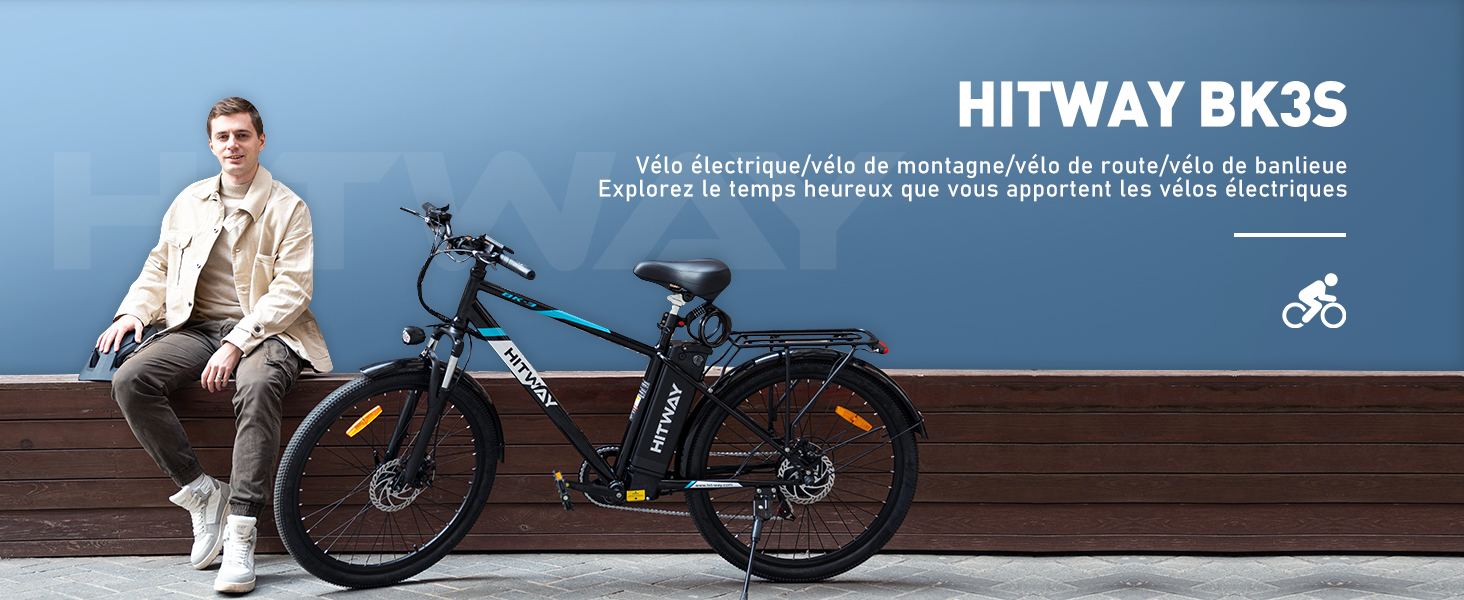 Hitway vélo électrique e-bike 26”,3 Vitesses Max 25km/h,moteur 250w, avec  batterie au lithium amovible 36v 8.4Ah 35-70km avec serrure blanc HITWAY -  Conforama
