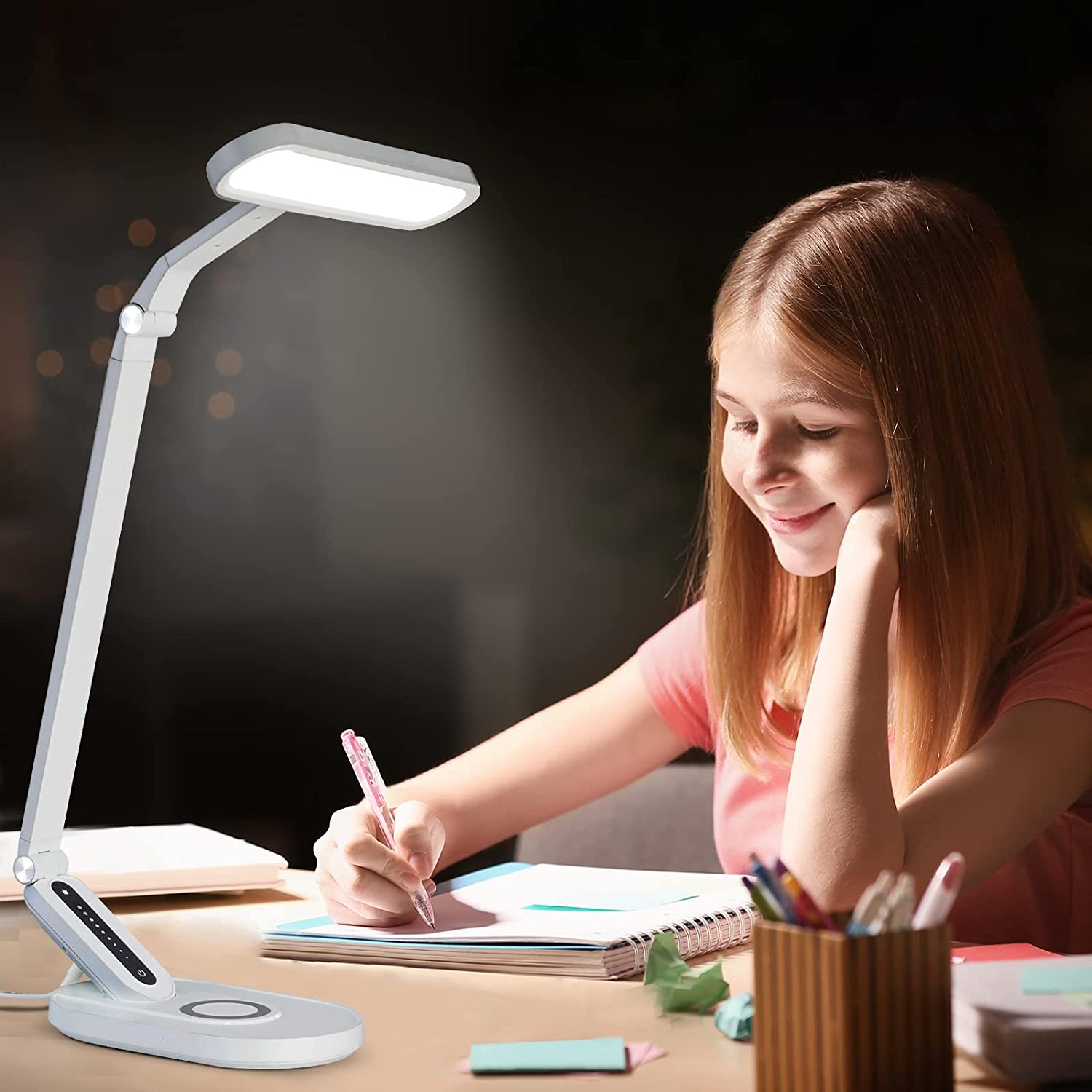 Lampe de bureau led flexible dimmable 8 niveaux de luminosité 5 modes de  couleur,lampe de lecture led pour livre avec câble usb, contrôle tactile  protection des yeux, - Conforama