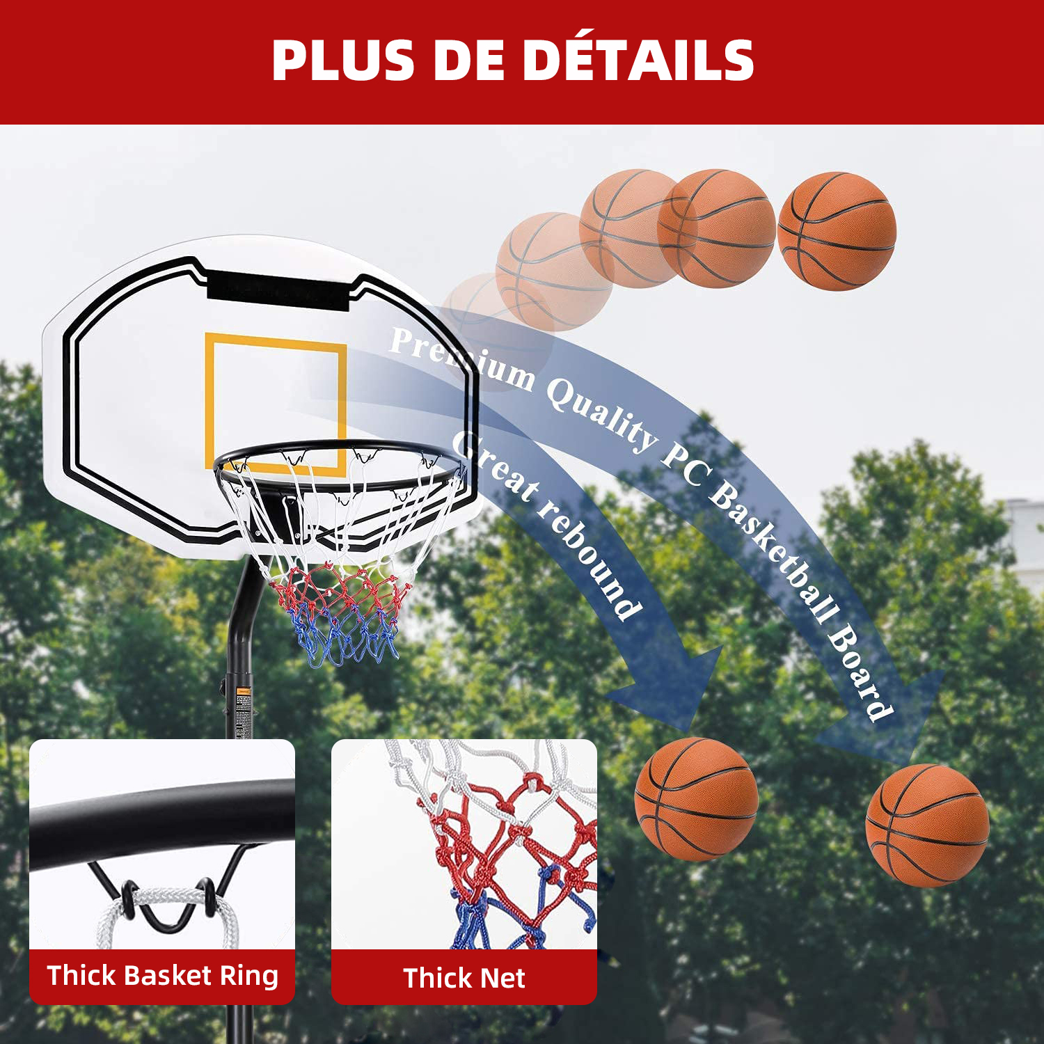 Panier De Basket Avec Roues Détachables, Hauteur Réglable De 212-260cm, Panier De Basket Exterieur, Panneau De 90cm, Panier De Basket Enfant Avec Base, Pour Enfants, Adolescents, Adultes, Familles, Bl 12 Mon image