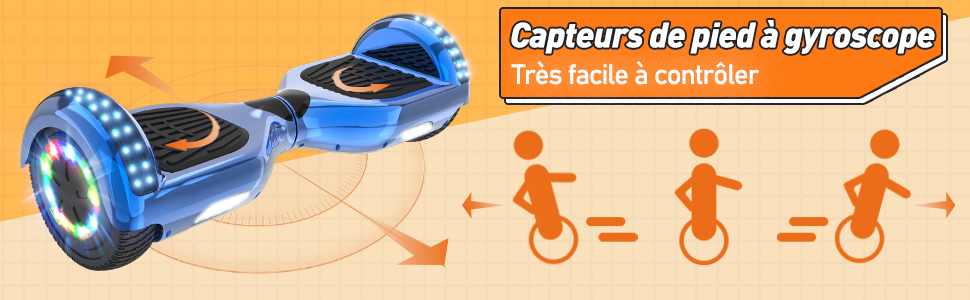 Rcb trottonette électrique auto-équilibré avec hoverkart, gyropode 6.5  pouces, lumières led, hoverboard avec haut-parleur bluetooth,cadeau pour  enfant, adolescent et adulte - Conforama