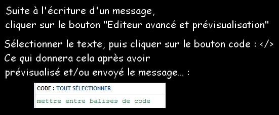 Texte entre code