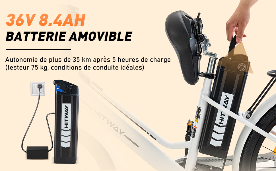 Hitway vélo électrique ebike 26”,3 Vitesses Max 25km/h,moteur 250w, avec batterie au lithium