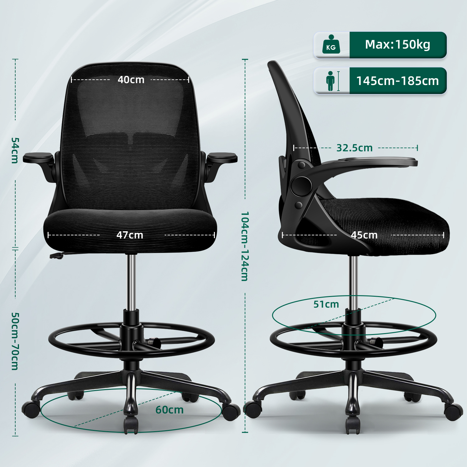 Lexzurn - Chaise de Bureau Lexzurn avec Coussin Lombaire 3D Réglable, Noir  - Bureaux - Rue du Commerce
