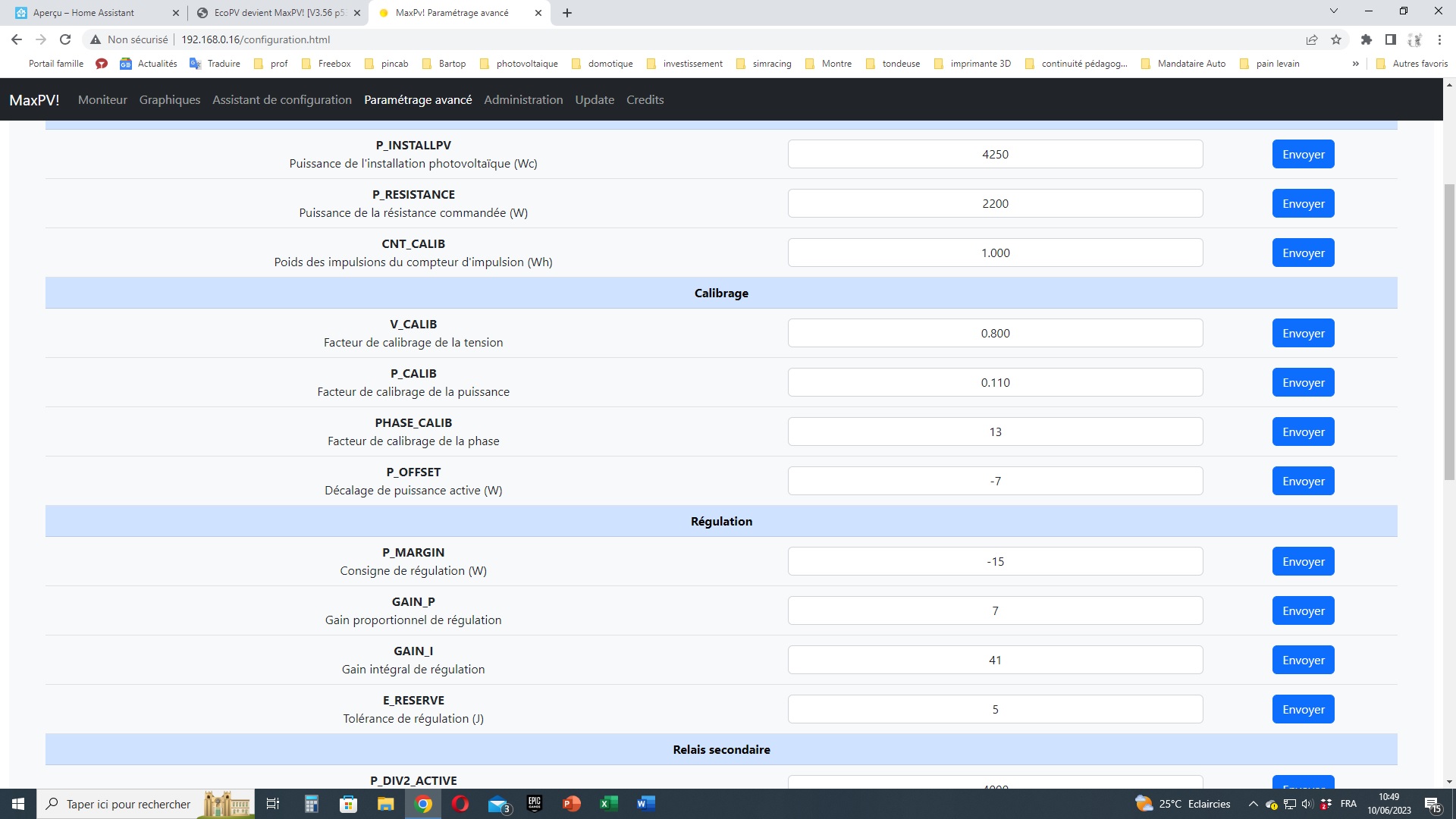 reglage maxpv