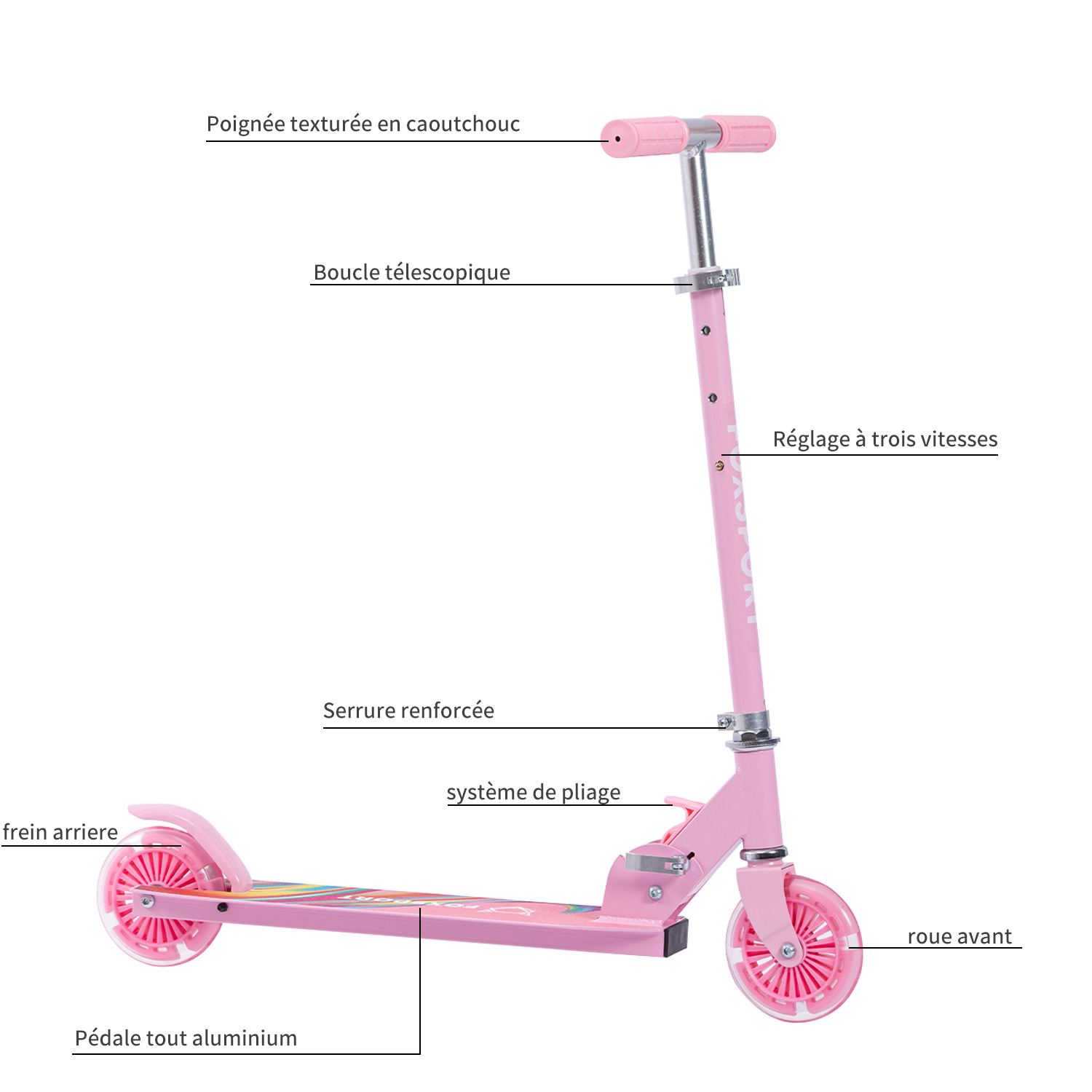 Hombuy® trottinette enfant trottinette 3 roues pliable rose pour filles et  garçons de 4-12 ans - Conforama