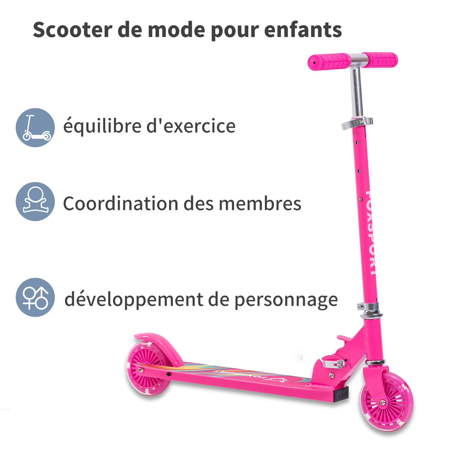 3 roues Kick Scooter pour enfants avec siège pliable et amovible, hauteur  réglable, roues lumineuses LED, scooter pour enfants Kick Scooter pour  filles et garçon