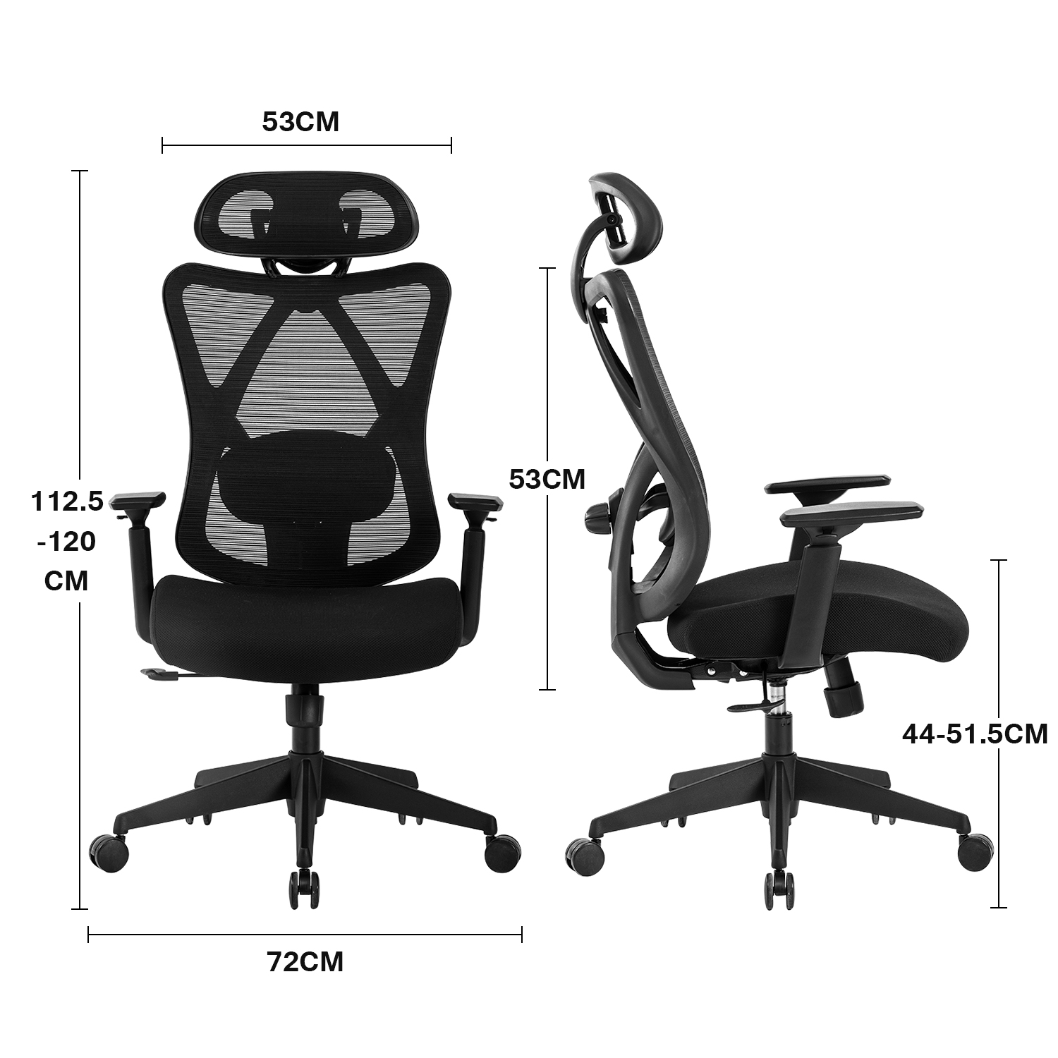 Fauteuil de bureau chaise de bureau assise haute réglable dim. 64l x 59l x  104-124h cm pivotant 360° maille respirante noir - Conforama