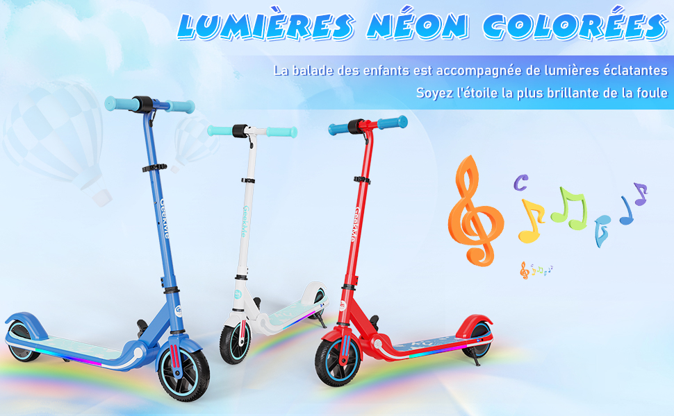 Geekme trottinette électrique pour enfants - vitesse réglable - 200w -  néons colorés - musique bluetooth - haut-parleur blanc GeekMe - Conforama
