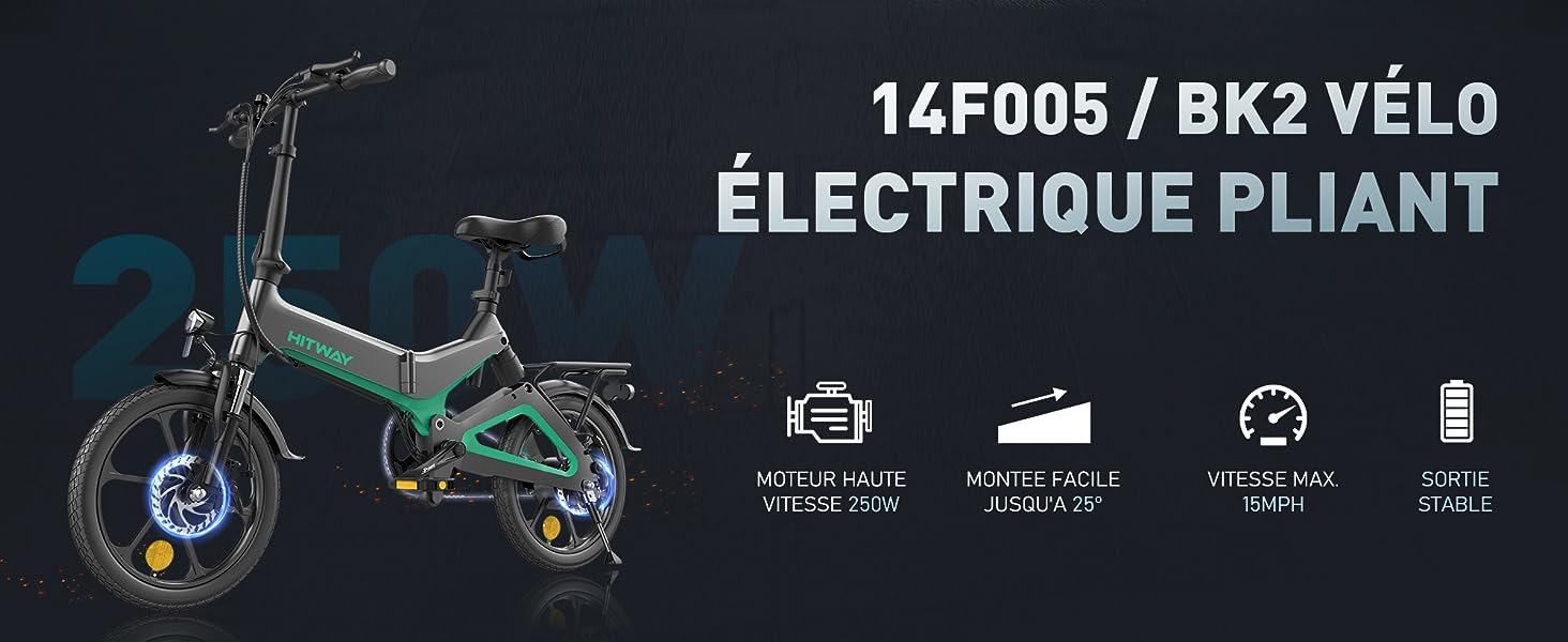 Hitway vélo électrique e-bike pliable 16,moteur 250w,batterie 36v/8,4ah,3  pédalage assisté avec serrure noir HITWAY - Conforama