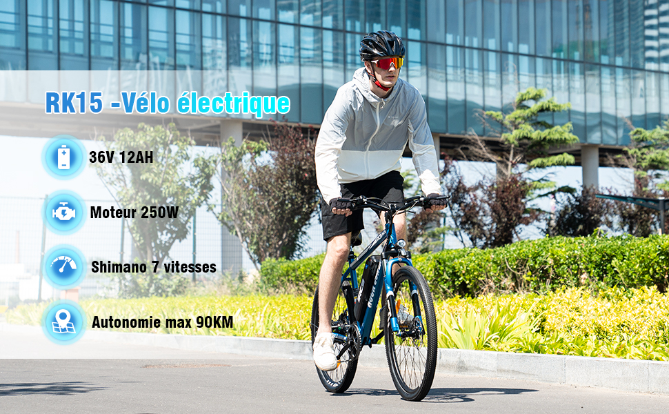 Rcb vélo électrique 26 pouces bleu, shimano 7 vitesses, e-bike urbain adulte,batterie  36v/12ah moteur 250w,pédalage assisté autonomie 35-90km - Conforama