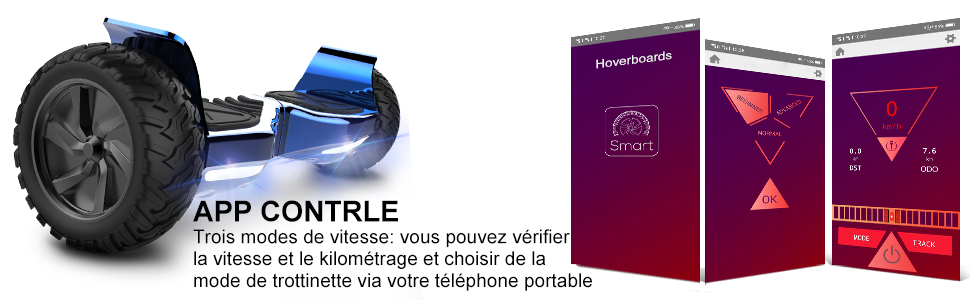 Hoverboard tout-terrain de 8,5 pouces, Hummer Hiphop Pro, gamme étendue,  balance intelligente