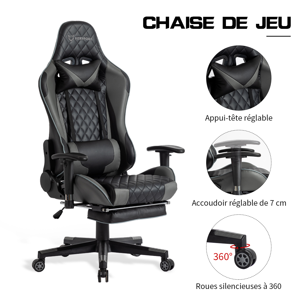 Chaise de Bureau Charge 200KG, 60D Coussin en Mousse à Mémoire, Accoudoirs  Réglables - Chaise - Fauteuil bureau BUT