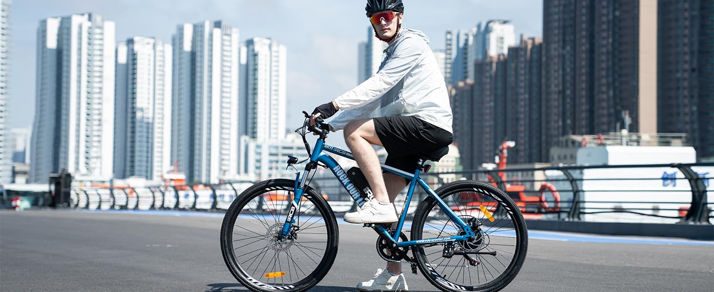 Vélo électrique RCB Vélo Électrique 26 Pouces E-Bike Urbain Adulte,Moteur  250W,Batterie 36V/12Ah,7 Vitesses,Pédalage Assisté,Autonomie 35-90km Bleu